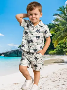 FASHION GRAB Boys Floral Printed Pure Cotton Shirt With Shorts