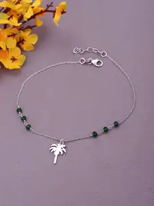 VANBELLE 925 Sterling Silver Rhodium Plated Glass Bead Palm Tree Charm Anklet