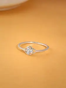 GIVA Silver-Plated Zircon Studded Clover Finger Ring