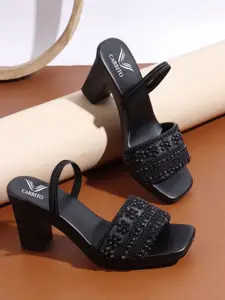 carrito Women Open Toe Embellished Block Sandals