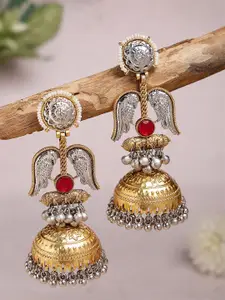 KARATCART Gold Plated Kundan Studded Dome Shaped Jhumkas Earrings