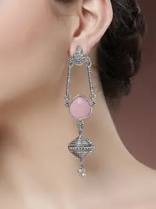 KARATCART Silver-Plated Kundan Studded Oxidized Drop Earrings