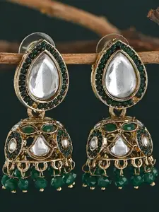 Fida Gold-Plated Kundan Stones Studded & Beaded Dome Shaped Jhumkas