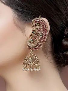 KARATCART Gold Plated Kundan Studded Dome Shaped Jhumkas Earrings