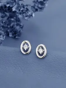 VANBELLE 925 Sterling Silver Rhodium Plated CZ Oval Stud Earring