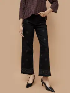 Fame Forever by Lifestyle Women Embroidered Wide Leg Mid-Rise Jeans