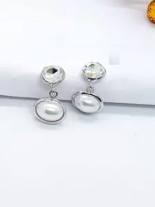 AVANT-GARDE PARIS Silver-Plated Artificial Stones Studded Contemporary Drop Earrings