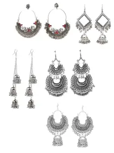 JMBW INTERNATIONAL Set Of 5 Silver-Plated Artificial Beads Oxidised Jhumkas