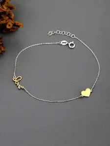 VANBELLE 925 Sterling Silver 18kt Gold & Rhodium Plated Love Heart Charm Anklet