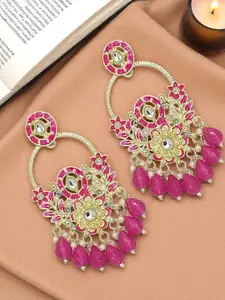 FEMMIBELLA Gold Plated Kundan Studded Drop Earrings