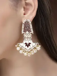 KARATCART Gold-Plated Meenakari Floral Kundan Studded & Pearls Beaded Drop Earrings