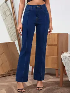 ADBUCKS Women Straight Fit High-Rise Slash Knee Stretchable Jeans