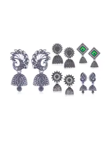 Sangria Set of 5 Silver-Plated Oxidised Dome Shaped Jhumkas