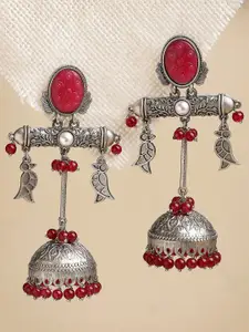KARATCART Silver Plated Kundan Studded Contemporary Jhumkas Earrings