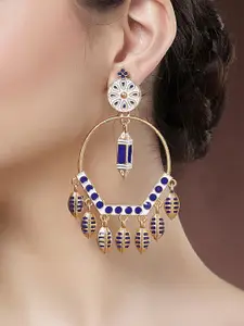 KARATCART Gold-Plated Kundan Studded Leaf Charm Enamelled Drop Earrings