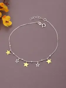 VANBELLE 925 Sterling Silver 18kt Gold & Rhodium Plated Star Charm Anklet
