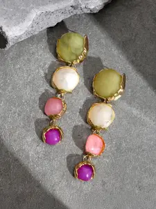 SOHI Gold-Plated Stone Studded Contemporary The Cassata Drop Earrings