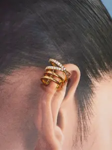 SALTY Silver Gold-Plated Contemporary Artificial Stones Studded Ear Cuff Earrings