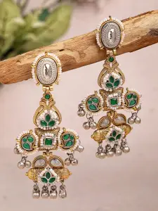 KARATCART Gold-Plated Contemporary Kundan Studded & Beaded Drop Earrings