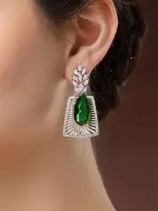 KARATCART Silver-Plated Teardrop American Diamond Studded Drop Earrings