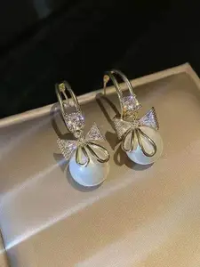 Celestique Pearls Beaded And Studded Crescent Shaped Half Hoop Earrings