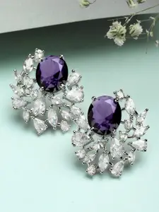 KARATCART Silver-Plated Contemporary American Diamond Studded Studs