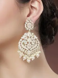 KARATCART Gold-Plated Pearl Kundan Dangler Drop Earrings