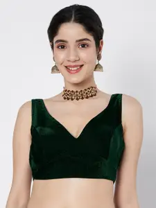 flaher Velvet V-Neck Sleeveless Saree Blouse