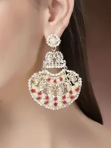 KARATCART Gold-Plated Kundan Studded & Beaded Chandbalis