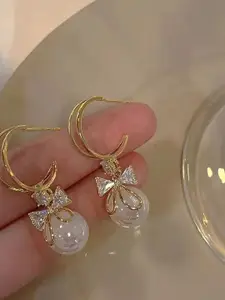 Celestique Pearls Beaded Korean Crescent Shaped Half Hoop Earrings