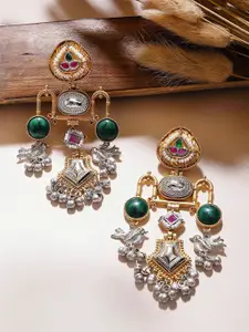 KARATCART Gold & Silver Plated Kundan Studded Contemporary Drop Earrings