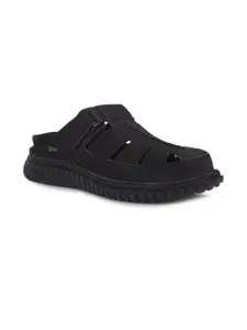 Lee Cooper Black Synthetic Leather Sandals