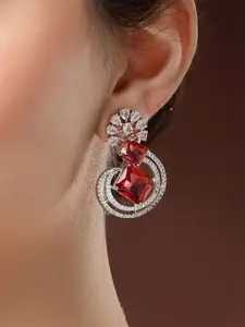 KARATCART Silver-Plated  Contemporary American Diamond Studded Drop Earrings