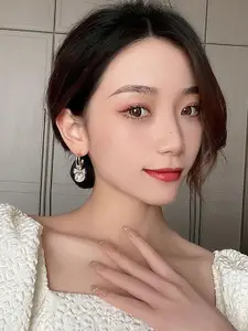 Celestique Pearls Beaded And Studded Crescent Shaped Korean Half Hoop Earrings