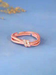 GIVA Rose Gold-Plated Zircon Studded Adjustable Finger Ring