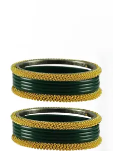 Vidhya Kangan Set of 12 Gold & Green Glass Bangle