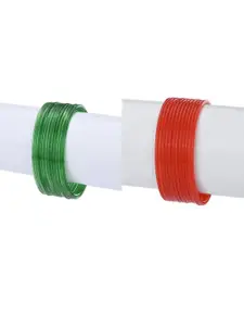1ST TIME Green & Red Glass Bangles Set