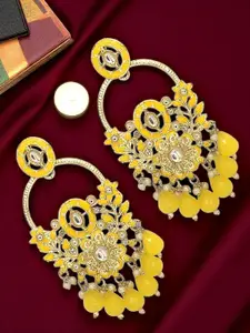 FEMMIBELLA Gold-Plated Kundan Stuuded Contemporary Drop Earrings