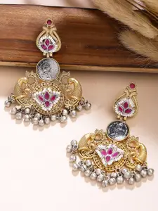 KARATCART Gold Plated Kundan Studded Peacock Shaped Lord Shiva Coin Embedded Drop Earrings