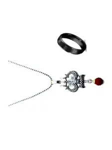 Dynamic Retail Global Set of 2 Men Stainless Steel Gun Bullet Pendants with Chains & Ring