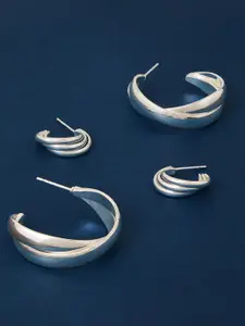Accessorize Set Of 2 Silver-Plated Chunky Contemporary Half Hoop Earrings