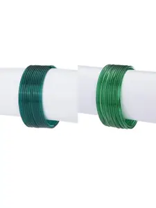 1ST TIME Set of 24 Green & Yellow Plain Glass Bangles