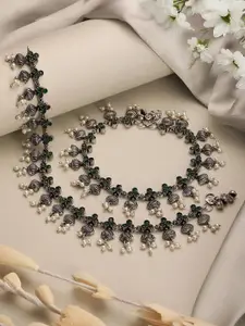 Saraf RS Jewellery Rhodium-Plated Artificial Beads Anklet