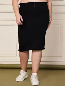 Purple Feather Plus Size Denim Pencil Knee Length Skirt