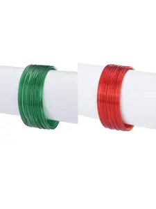 1ST TIME Women 24 Piece Green And Red Glass Bangles