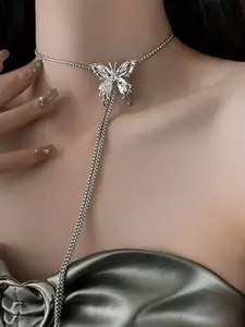 Goho Silver-Plated Butterfly Minimal Necklace