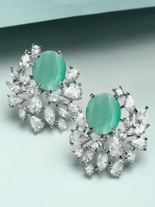 KARATCART Silver Plated American Diamond Contemporary Studs Earrings