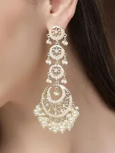 KARATCART Gold-Plated Multi-Tier Pearl Studded Chandbalis