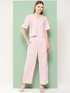 all about you Striped V-Neck Top With Trousers Co-Ords