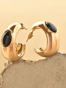 ToniQ Gold Plated Artificial Stones Studded Contemporary Half Hoop Earrings